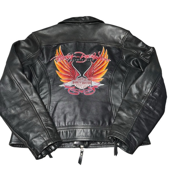 Harley-Davidson Women’s Medium Leather Jacket Custom Hand Painted Back - Picture 1 of 12